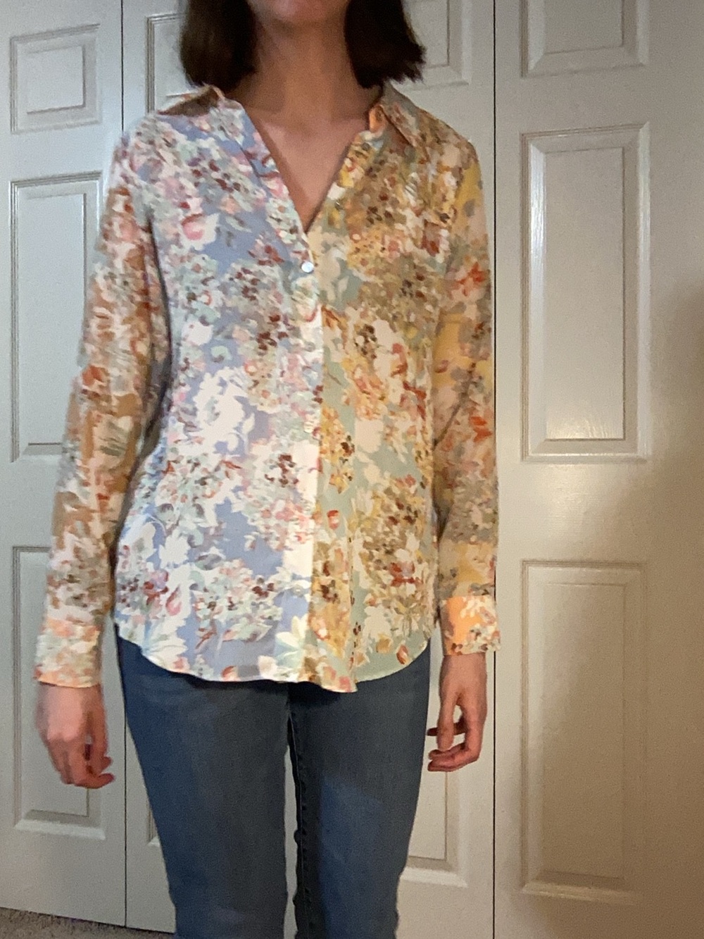 Rose and Olive multicolored floral button up blouse
